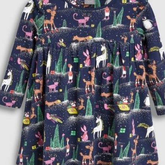Next Toddler Girls Navy Christmas Print Dress - Picture 2 of 2